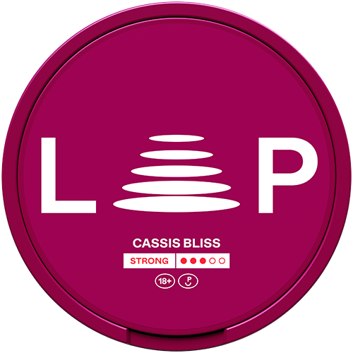 a purple nicotine pouche of LOOP in flavour cassis bliss with a strong strength