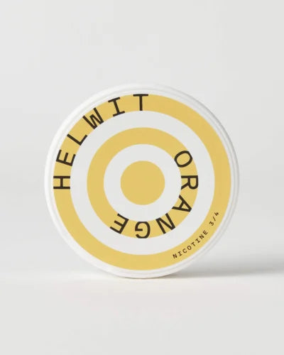 a white nicotine pouche of helwit in flavour orange with a normal strength